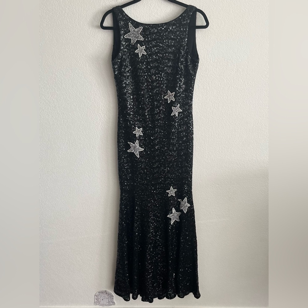 Theia Black Sequin Embellished Plunge Back Stargaze Gown - Picture 2 of 7